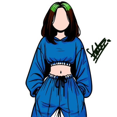 realistic girl faceless with baggy pants and a crop top
