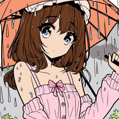 pretty anime girl in the rain
