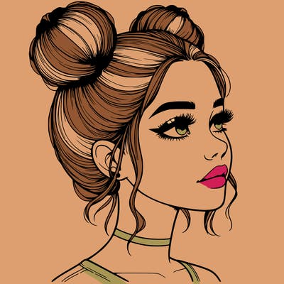 realistic girl with buns on the top of her head