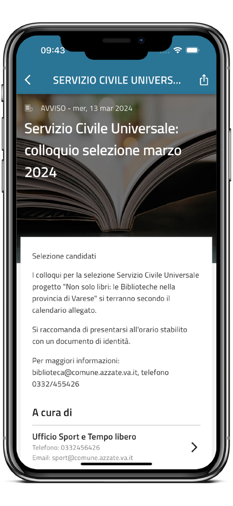 Tela de aviso do aplicativo MyAzzate mostrando um aviso para entrevistas de seleção de serviço civil