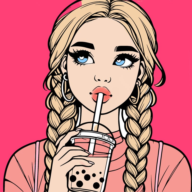 realistic girl with braided hair drinking boba