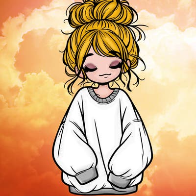 girl with baggy sweatshirt and messy bun