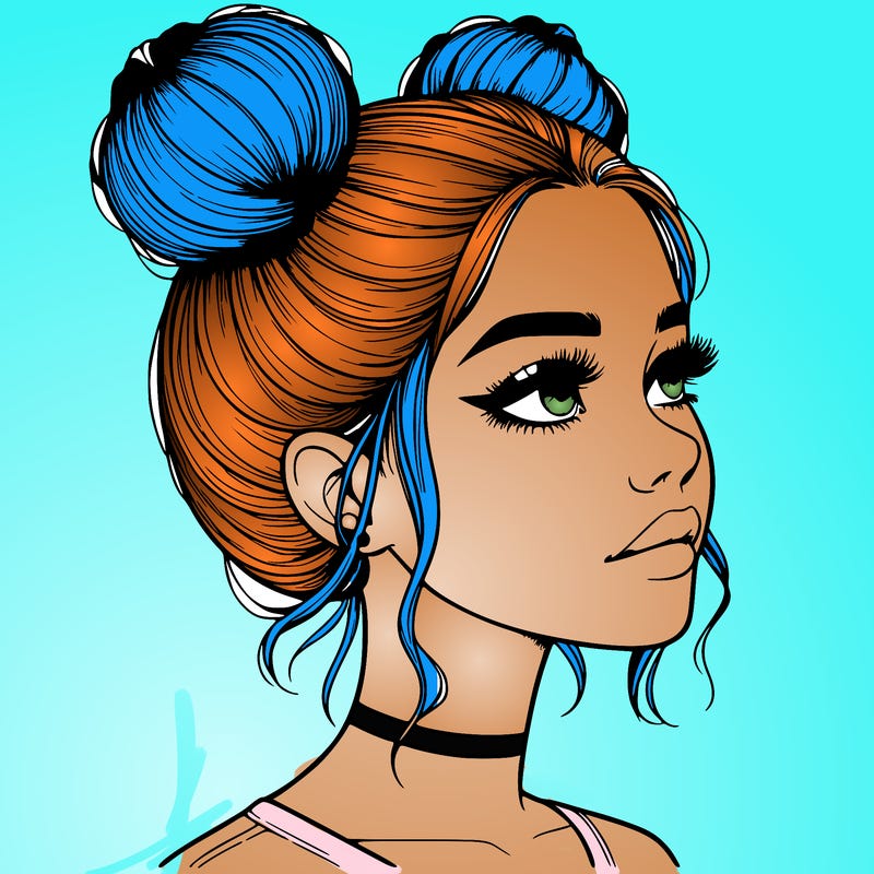 realistic girl with buns on the top of her head