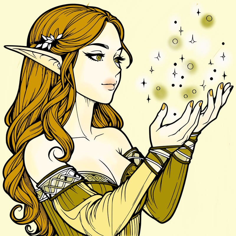 realistic elf girl doing magic