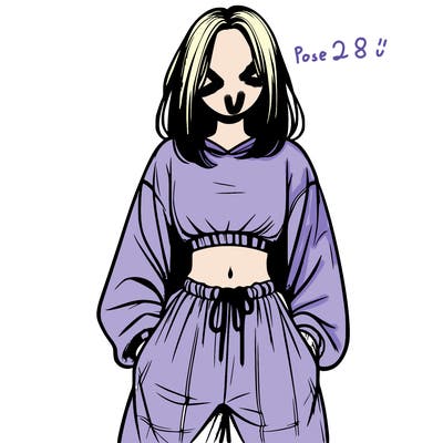 realistic girl faceless with baggy pants and a crop top