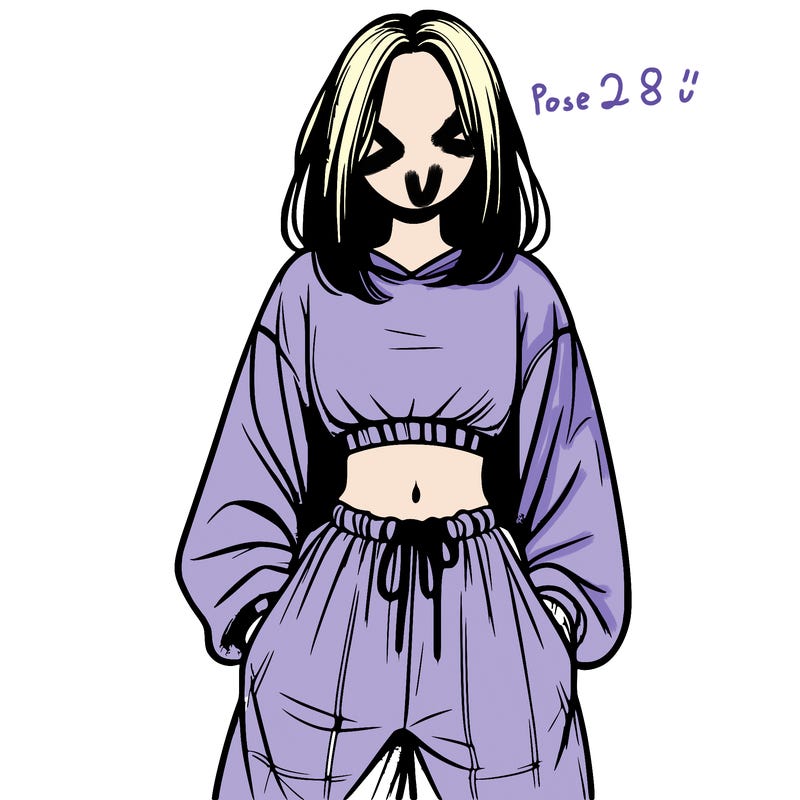 realistic girl faceless with baggy pants and a crop top