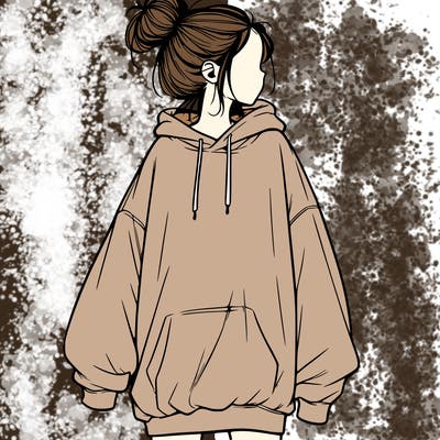 realistic girl with a oversized sweatshirt on and a bun