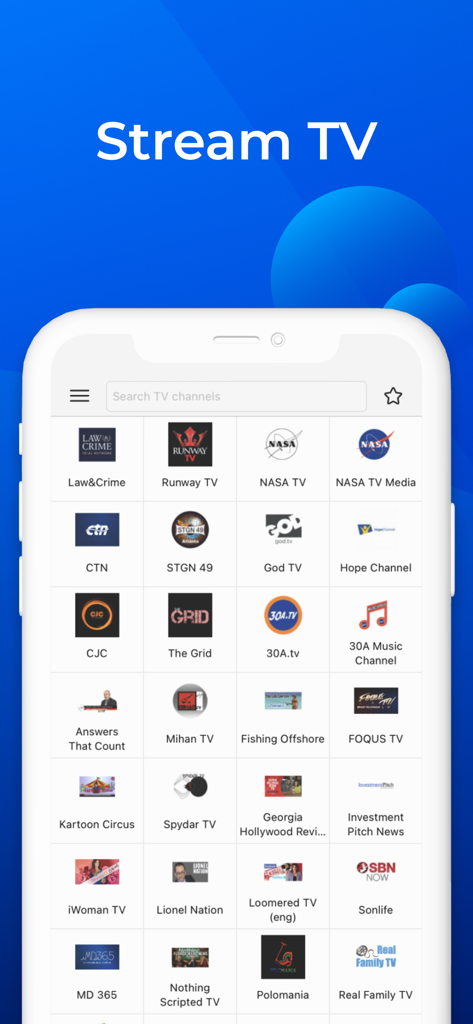 La aplicación US TV Live stream que muestra una cuadrícula de canales de TV disponibles