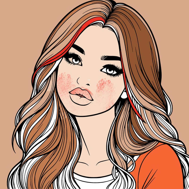 realistic girl with hair on her hair and lips