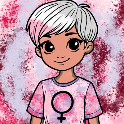 girl with pixie cut and feminist shirt