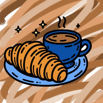 a croissant and a hot coffee placed on a plate