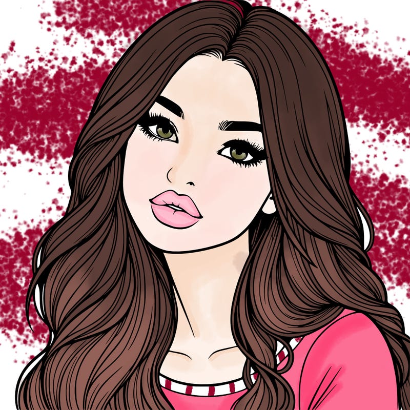 realistic girl with hair on her hair and lips