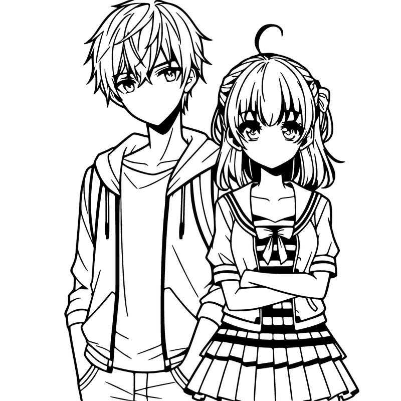 anime teen girl and boy