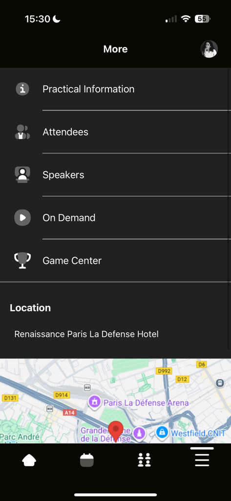 SBS Events - Menübildschirm der SBS Events-App mit Veranstaltungsdetails und Karte