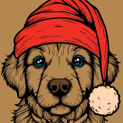 realistic dog with a christmas hat