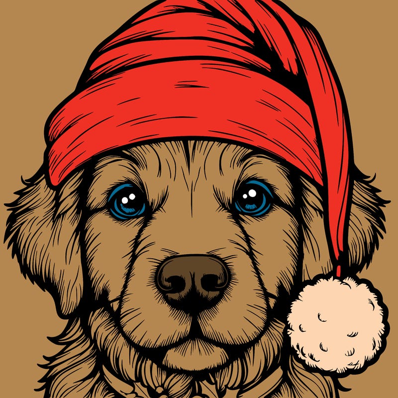 realistic dog with a christmas hat
