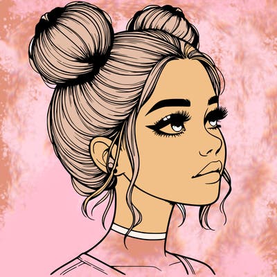 realistic girl with buns on the top of her head