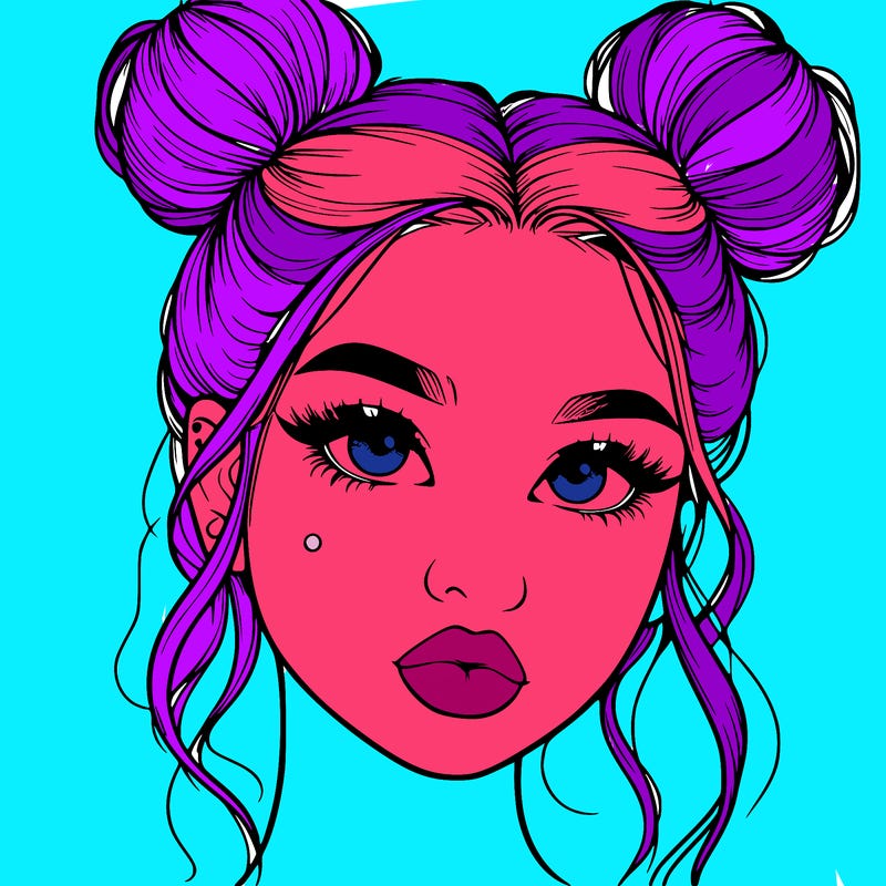 realistic girl with two buns on her hair and lips