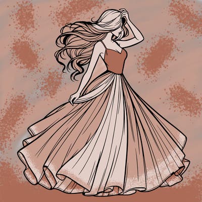 realistic woman with dress flowing in the wind