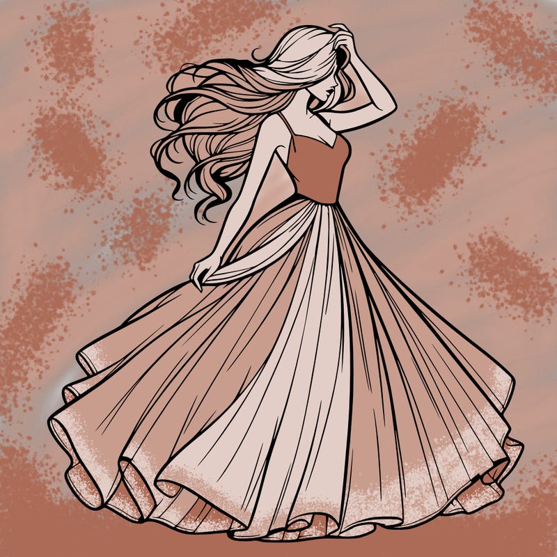 realistic woman with dress flowing in the wind