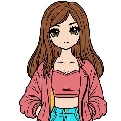 girl with long hair a crop top and a jacket