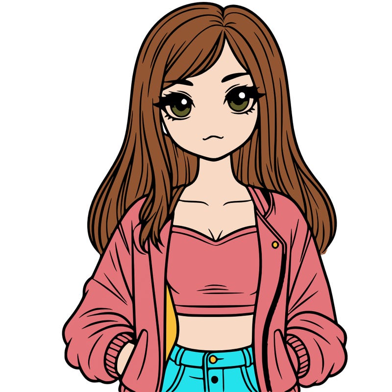 girl with long hair a crop top and a jacket