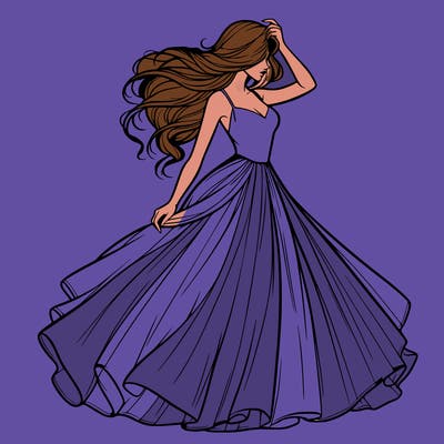 realistic woman with dress flowing in the wind