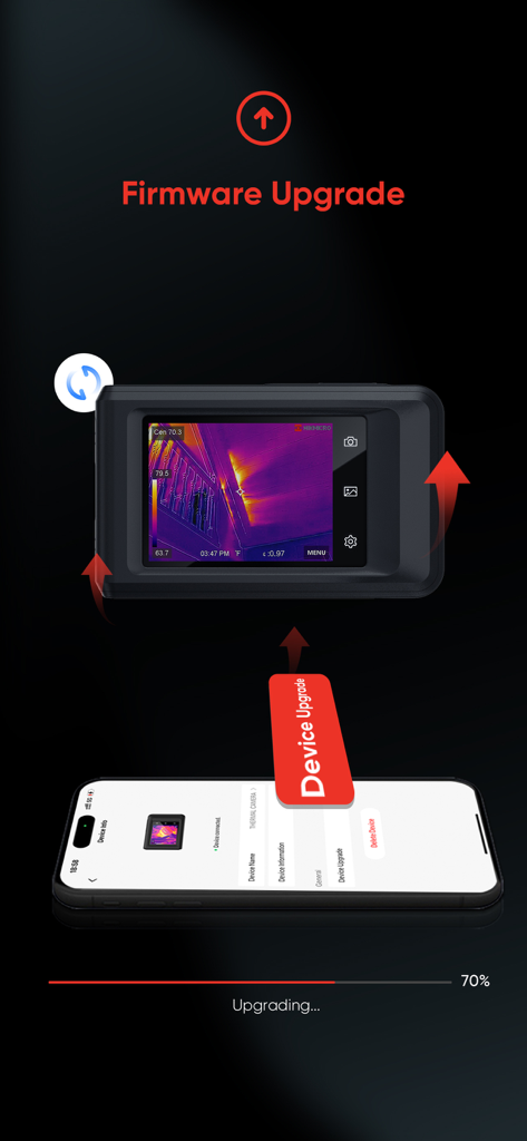 Smartphone using the HIKMICRO Viewer app to wirelessly upgrade the firmware of a thermal imaging camera