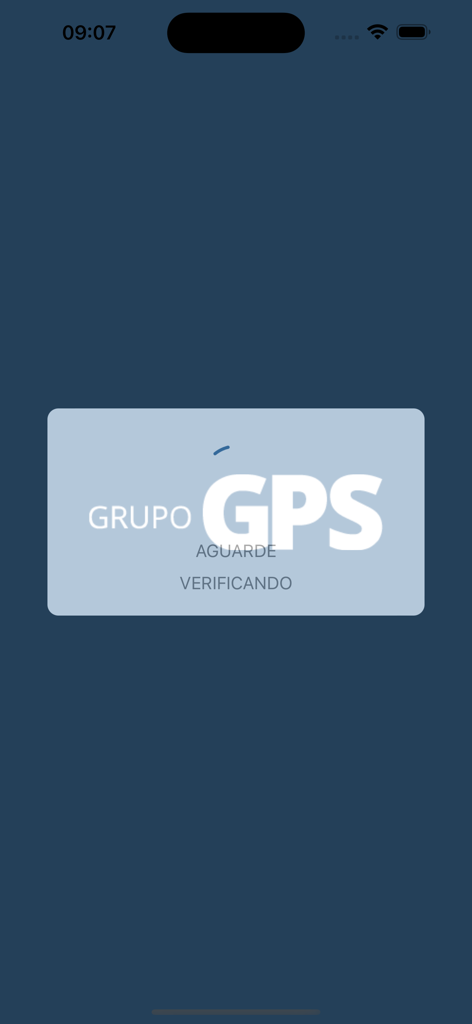 GPSvc - Tela de carregamento do aplicativo GPSvc exibindo o logotipo do Grupo GPS e uma mensagem de verificação.