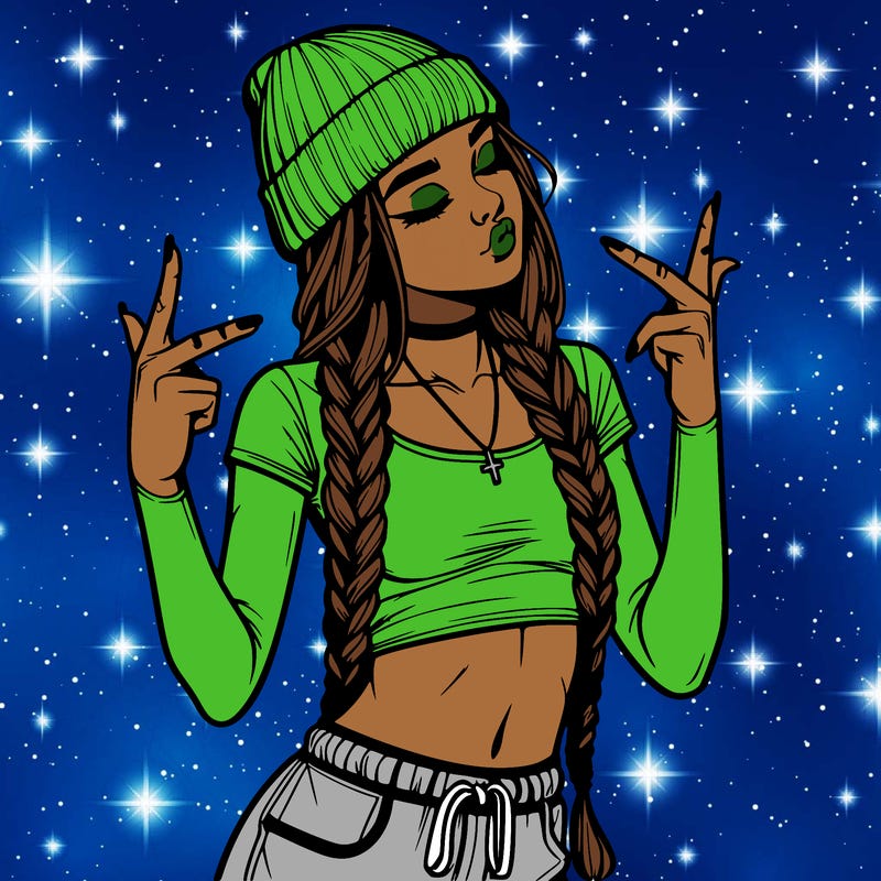 realistic teenage girl with braids and a beanie and crop top doing 🫶🏼