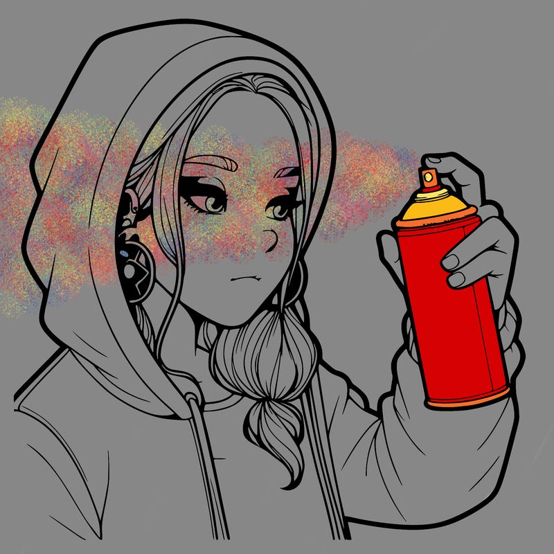 a realistic girl, spray painting
