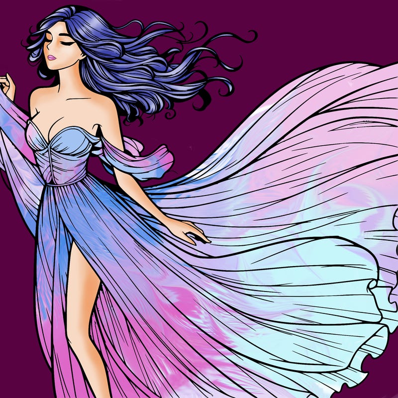 realistic woman in dress flowing the the wind