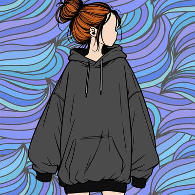 realistic girl with a oversized sweatshirt on and a bun