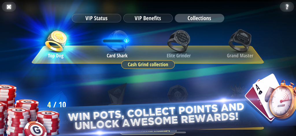 Colección de anillos y recompensas de póker exclusivos en Poker Texas Holdem Live Pro