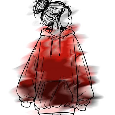 realistic girl with a oversized sweatshirt on and a bun