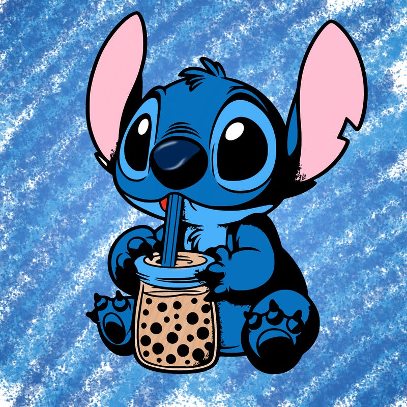 stitch drinking boba tea