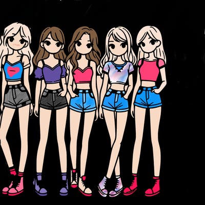 a group of girls wearing crop tops and shorts