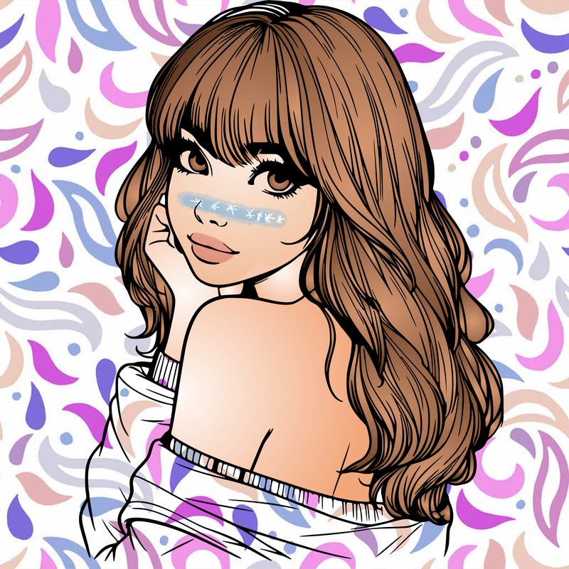 realistic girl with bangs looking over her shoulder