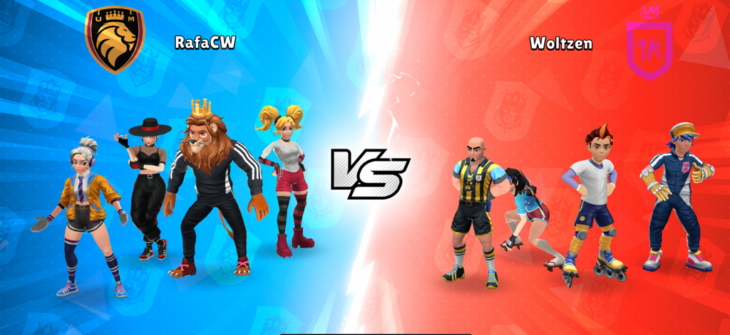 Kings League Clash of Captains - A versus screen in Kings League Clash of Captains showing two opposing teams of four characters ready for a match.