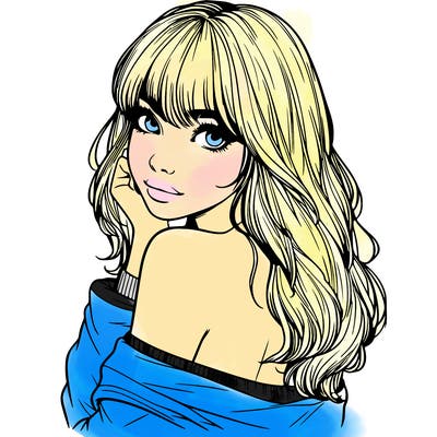 realistic girl with bangs looking over her shoulder