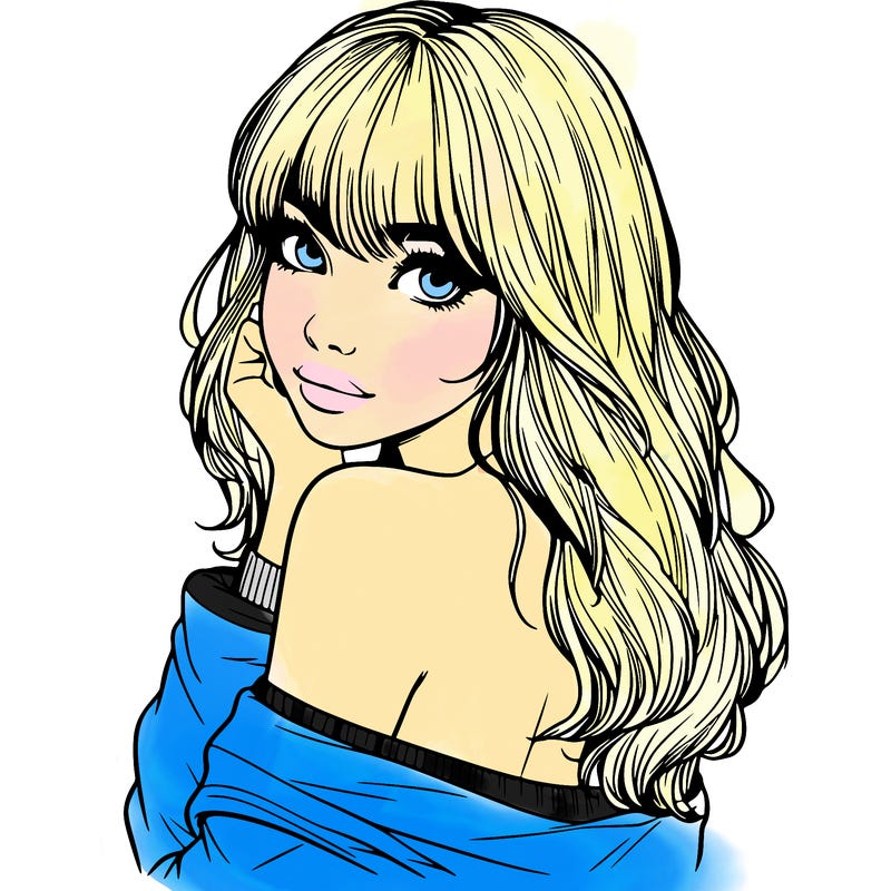 realistic girl with bangs looking over her shoulder