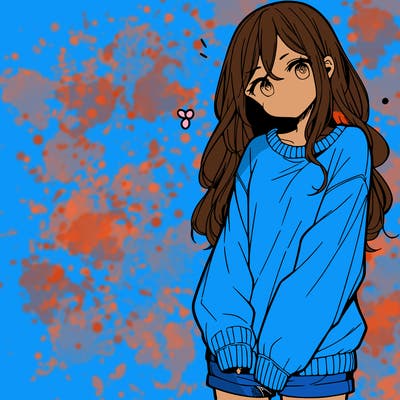 manga teen girl  in a sweater and baggy pants