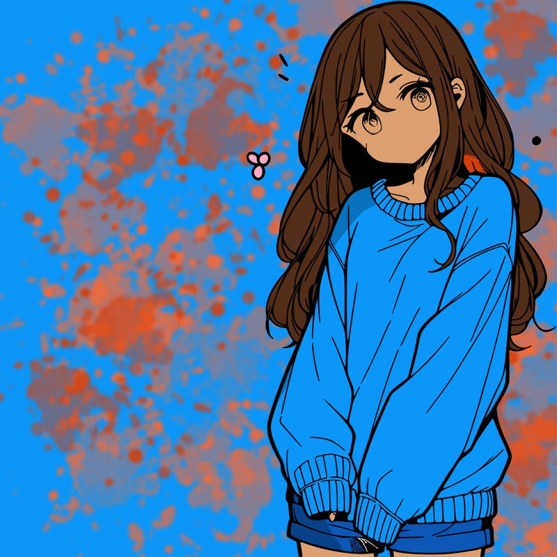 manga teen girl  in a sweater and baggy pants