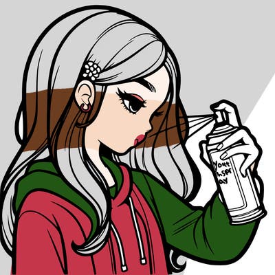 a realistic girl spray painting