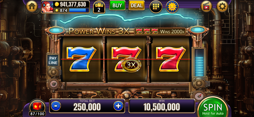 Máquina tragamonedas con temática steampunk de Wild Triple 777 Slots con una gran ganancia