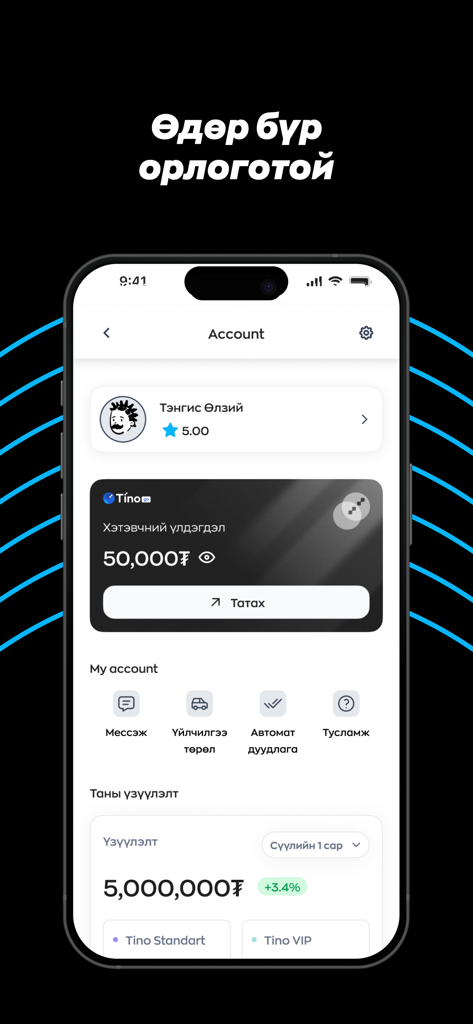 Tino Go: App for Drivers - Tino Go driver app account dashboard displaying earnings balance and driver profile details