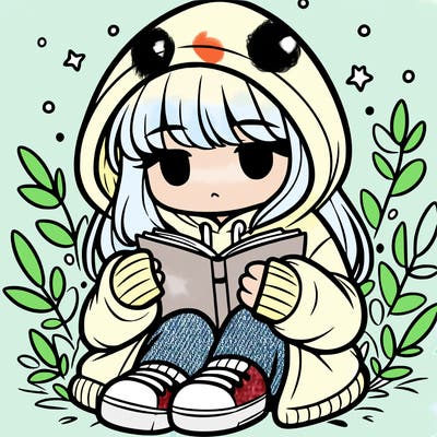 girl in oversized hoodie reading a book
