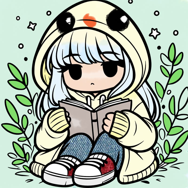 girl in oversized hoodie reading a book