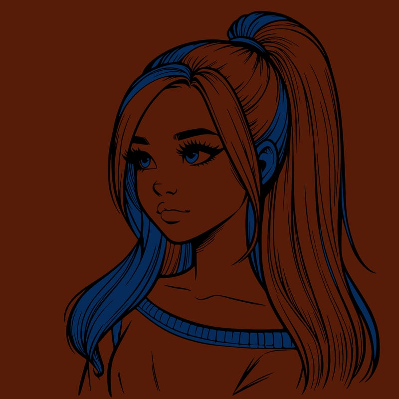 realistic girl with a high ponytail