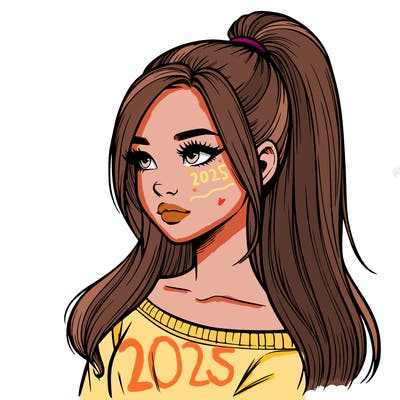 realistic girl with a high ponytail